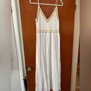 Japna White Maxi Dress with Gold Trim